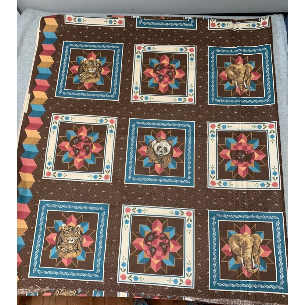 Vintage Springs Industries 1 yard Quilting Fabric w/Animal Prints Tiger Panda El